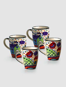 ExclusiveLane - The Hut Jumbo Cuppas Hand-Painted Ceramic Coffee And Tea Mugs -Set Of 4