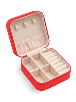 Cortina - Jewellery Organiser PU Leather Zipper Portable Storage Box with Divider Container