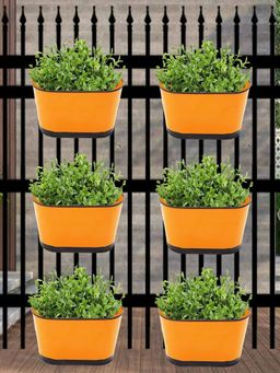 Ecofynd - Oval Orange 10 Inches Balcony Railing Planter (Set Of 6)