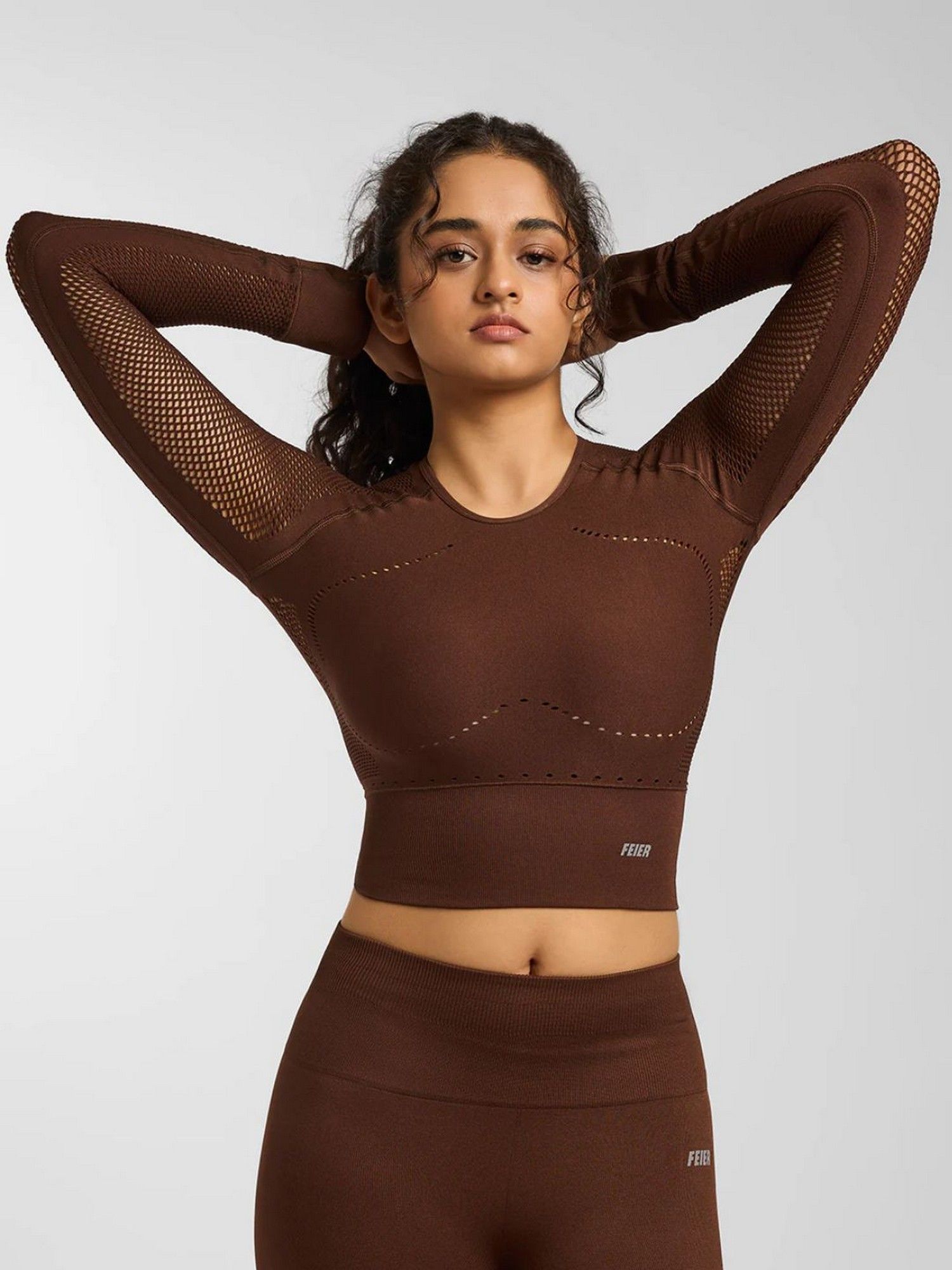 feier Brown Airwave Long Sleeve Crop Top-picture-11