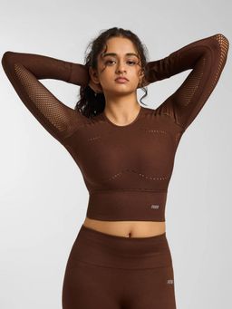FEIER - Brown Airwave Long Sleeve Crop Top