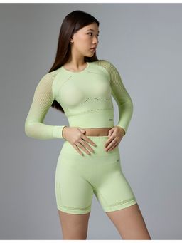 FEIER - Green Airwave Long Sleeve Crop Top