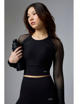 FEIER - Black Airwave Long Sleeve Crop Top