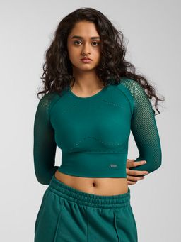 FEIER - Teal Airwave Long Sleeve Crop Top