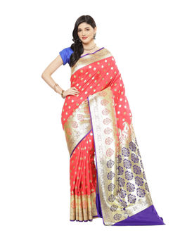 Banarasi Silk Works - Women Pink Satin Saree with Unstitched Blouse