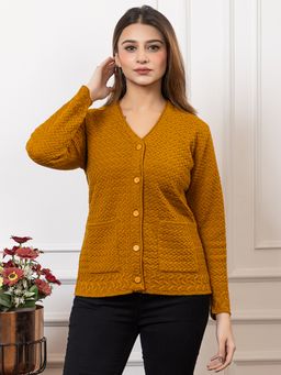 TWENTY ME - Casual Mustard Full Sleeve with Front Pockets Women Cardigan