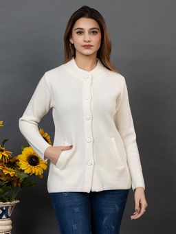 TWENTY ME - Casual White Full Sleeve with Side Pockets Women Cardigan
