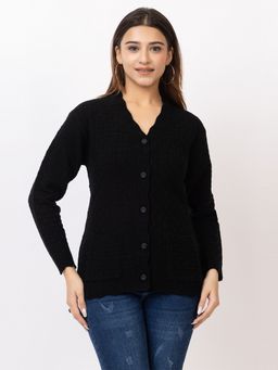 TWENTY ME - Casual Black Acrylic Blend V Neck Full Sleeve Women Cardigan