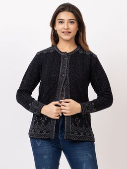 TWENTY ME - Casual Black Acrylic Blend V Neck Full Sleeve Women Cardigan