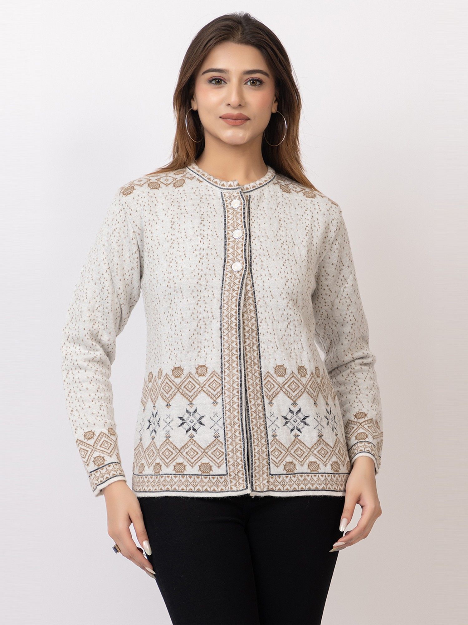 twenty me Casual White Acrylic Blend Round Neck Full Sleeve Women Cardigan-picture-11