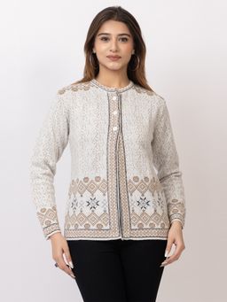 TWENTY ME - Casual White Acrylic Blend Round Neck Full Sleeve Women Cardigan