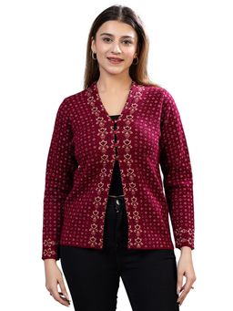 TWENTY ME - Casual Maroon Acrylic Blend Button Closure Full Sleeve Women Cardigan