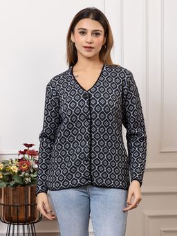 TWENTY ME - Black Casual Acrylic Blend V Neck Full Sleeve Women Cardigan