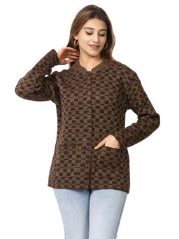 TWENTY ME - Casual Brown Acrylic Blend Button Closure and with Front Pockets Cardigan