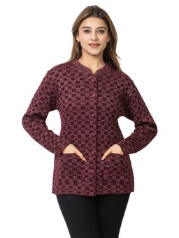 TWENTY ME - Casual Wine Acrylic Blend Button Closure and with Front Pockets Cardigan