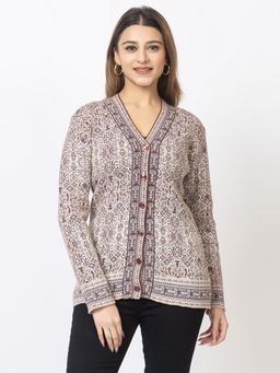 TWENTY ME - Beige Casual Acrylic Nylon V Neck Full Sleeve Women Cardigan