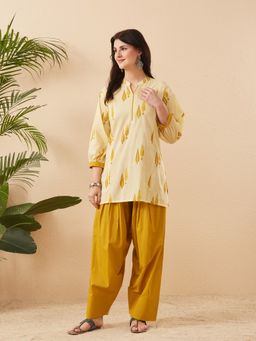 MOKOSH - Yellow Cotton Floral Printed Kurta with Salwar