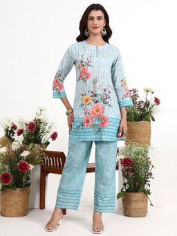 Yufta - Sky Blue Printed Cotton Co-Ord Set