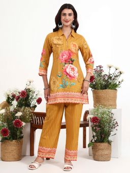 Yufta - Mustard Floral Printed Cotton Co-Ord Set
