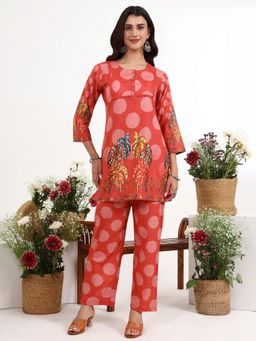 Yufta - Maroon Polka Dot Printed Cotton Co-Ord Set