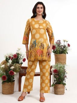 Yufta - Mustard Polka Dot Printed Cotton Co-Ord Set