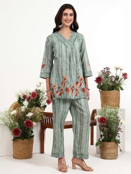 Yufta - Green Floral Printed Cotton Co-Ord Set