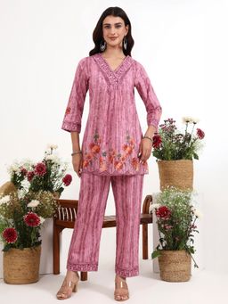 Yufta - Purple Floral Printed Cotton Co-Ord Set