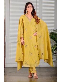 FAST FASHIONS - Yellow Embroidered Straight Kurta with Pant and Dupatta