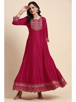Trendmalls - Pink Embroidered Anarkali Kurta with Pant and Dupatta
