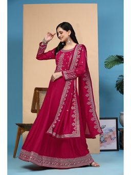 Trendmalls - Pink Embroidered Anarkali Kurta with Pant and Dupatta