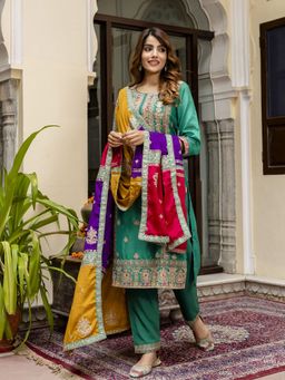 Trendmalls - Green Kurta with Salwar and Dupatta