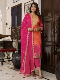 Trendmalls - Orange Kurta with Pant and Dupatta