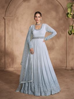 Trendmalls - Grey Embroidered Anarkali Kurta with Pant and Dupatta