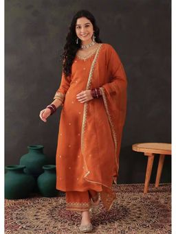 Trendmalls - Orange Kurta with Pant and Dupatta