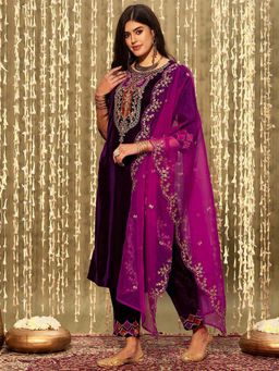 Trendmalls - Purple Kurta and Pant with Dupatta