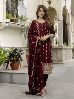 Trendmalls - Maroon Kurta with Pant and Dupatta