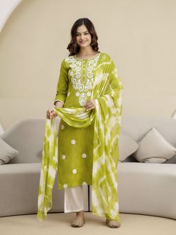 Trendmalls - Green Kurta with Pant and Dupatta