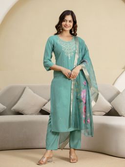 Trendmalls - Turquoise Kurta with Pant and Dupatta