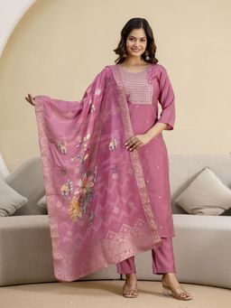 Trendmalls - Pink Kurta with Pant and Dupatta