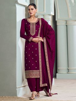 Trendmalls - Purple Thread Work Kurta with Pant and Dupatta