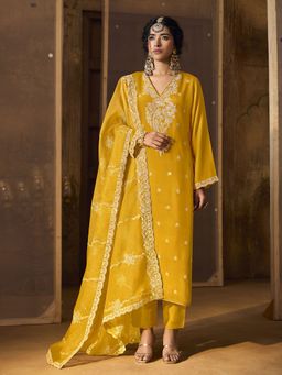 Trendmalls - Yellow Kurta with Pant and Dupatta