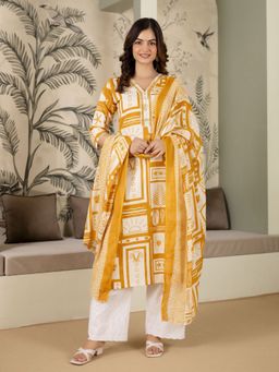 Trendmalls - Yellow Kurta with Pant and Dupatta