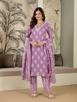 Trendmalls - Purple Kurta with Pant and Dupatta