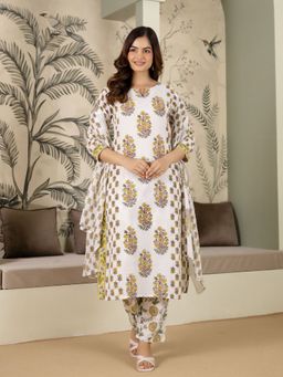 Trendmalls - White Kurta with Pant and Dupatta
