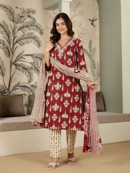 Trendmalls - Maroon Kurta with Pant and Dupatta