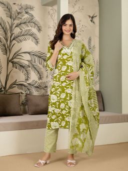 Trendmalls - Green Kurta with Pant and Dupatta