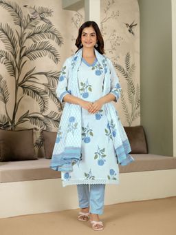 Trendmalls - White Kurta with Pant and Dupatta