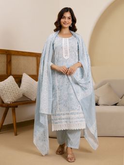 Trendmalls - Blue Floral Kurta with Pant and Dupatta