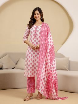 Trendmalls - Pink Embroidered Kurta with Pant and Dupatta