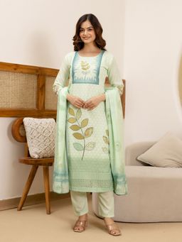 Trendmalls - Green Floral Kurta with Pant and Dupatta